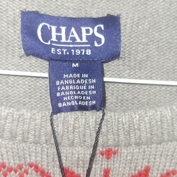 Women's Chaps Gray Red Reindeer Crew Neck Holiday Sweater M - Picture 4 of 6